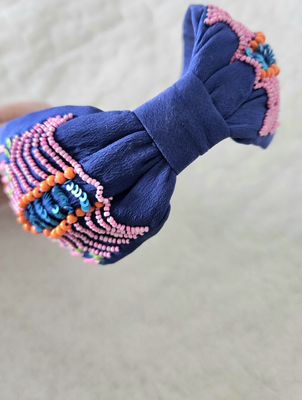 Beaded Headband Blue Multi-color Beads